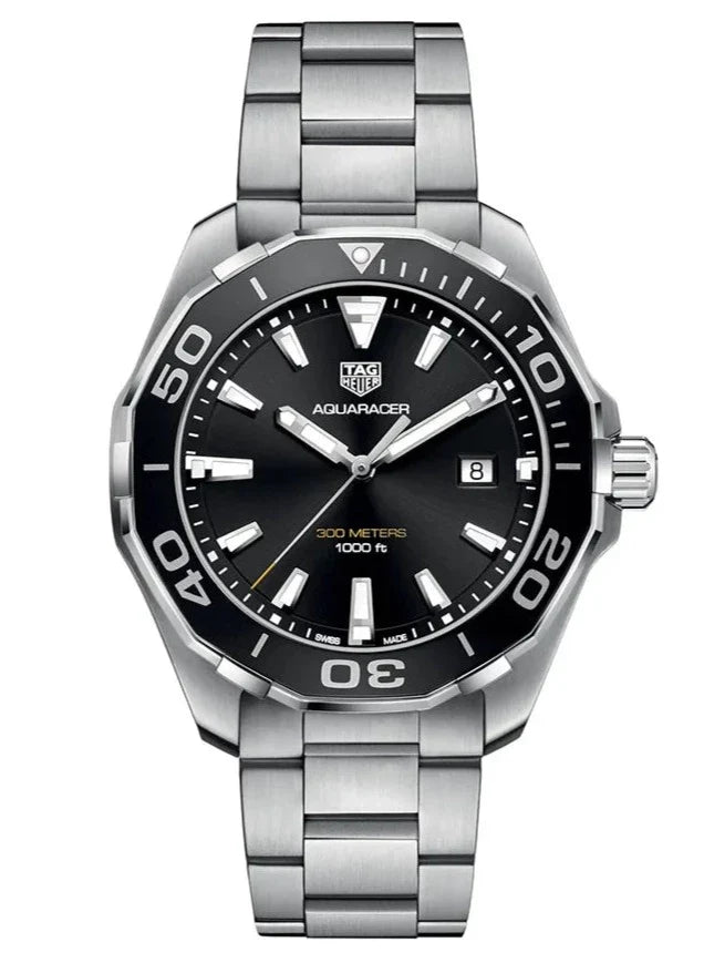 Tag Heuer Aquaracer Quartz Black Dial Silver Steel Strap Watch for Men - WAY101A.BA0746 Buy Now By Tag Heuer