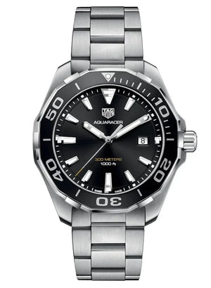Tag Heuer Aquaracer Quartz Black Dial Silver Steel Strap Watch for Men - WAY101A.BA0746 Buy Now By Tag Heuer