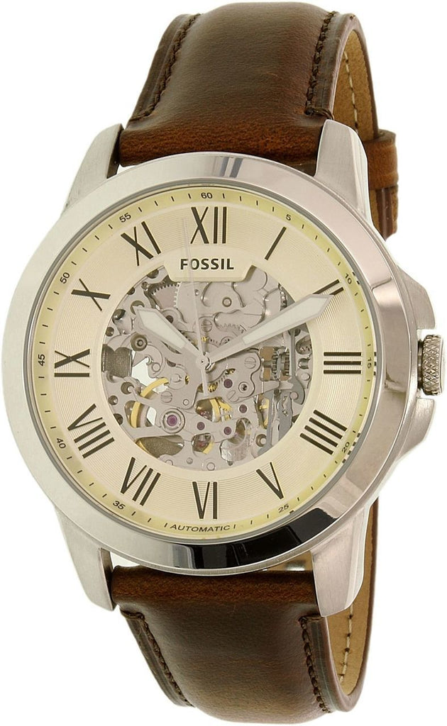 Fossil Grant Automatic Beige Skeleton Dial Brown Leather Strap Watch for Men - ME3099 Buy Now By Fossil