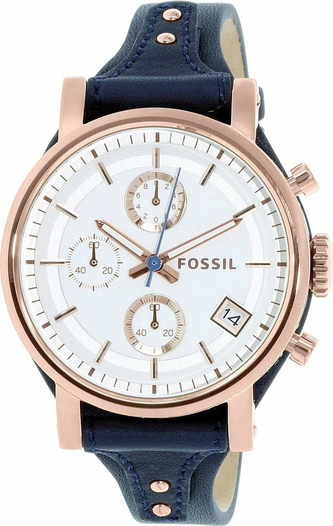 Fossil Original Boyfriend Chronograph White Dial Navy Blue Leather Strap Watch for Women - ES3838 Buy Now By Fossil