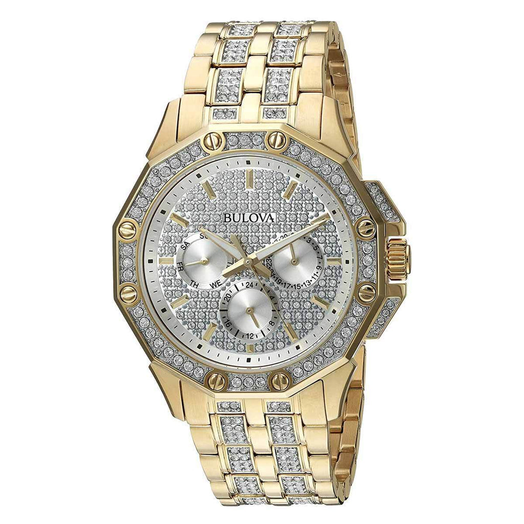 Bulova Crystal Collection Octova White Dial Gold Steel Strap Watch for Men - 98C126 Buy Now By Bulova