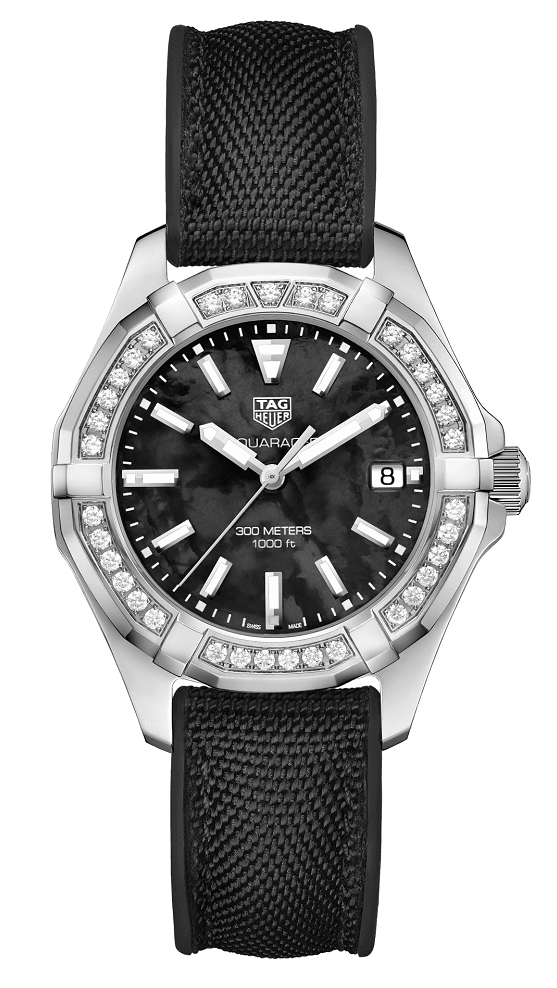Tag Heuer Aquaracer Diamonds Mother of Pearl Black Dial Black Nylon Strap Watch for Women - WAY131P.FT6092 Buy Now By Tag Heuer