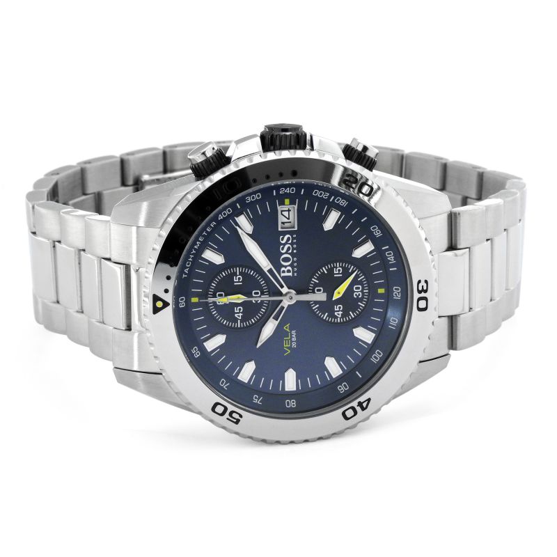 Hugo Boss Vela Chronograph Diver Blue Dial Silver Steel Strap Watch for Men - 1513775 Buy Now By Hugo Boss