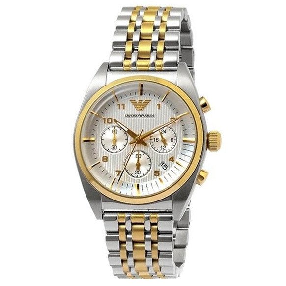 Emporio Armani Classic Chronograph White Dial Two Tone Steel Strap Watch For Men - AR0396 Buy Now By Emporio Armani