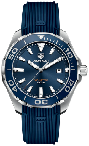 Tag Heuer Aquaracer Quartz Blue Dial Blue Rubber Strap Watch for Men - WAY101C.FC6153 Buy Now By Tag Heuer