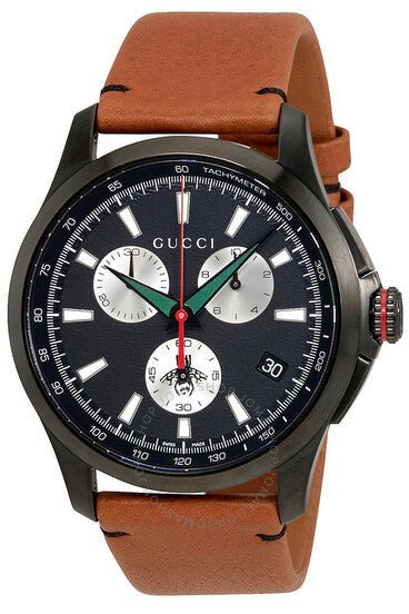 Gucci G-Timeless Chronograph Black Dial Brown Leather Strap Watch For Men - YA126271 Buy Now By Gucci