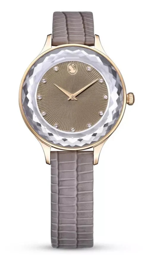 Swarovski Octea Nova Beige Dial Grey Leather Strap Watch for Women - 5649999 Buy Now By Swarovski