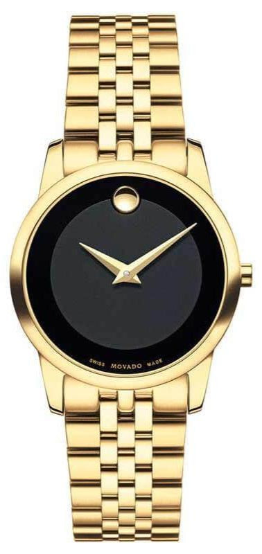 Movado Museum Classic Quartz Black Dial Gold Steel Strap Watch For Women - 0607005 Buy Now By Movado