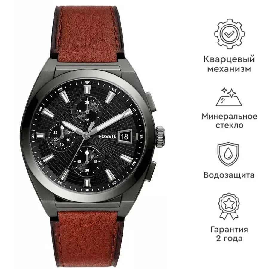Fossil Everett Chronograph Grey Dial Brown Leather Strap Watch for Men - FS5799 Buy Now By Fossil