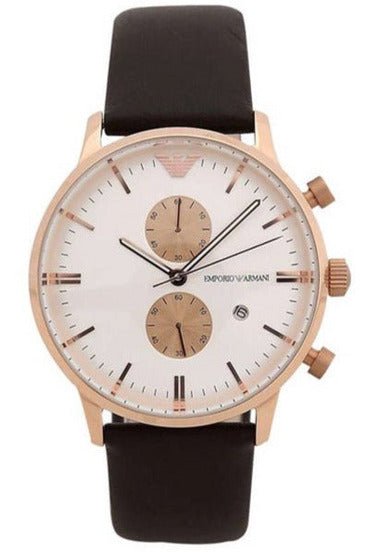 Emporio Armani Gianni Classic Chronograph White Dial Brown Leather Strap Watch For Men - AR0398 Buy Now By Emporio Armani