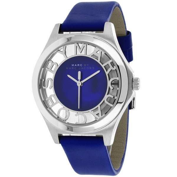 Marc Jacobs Henry Skeleton Blue Dial Blue Leather Strap Watch for Women - MBM1337 Buy Now By Marc Jacobs