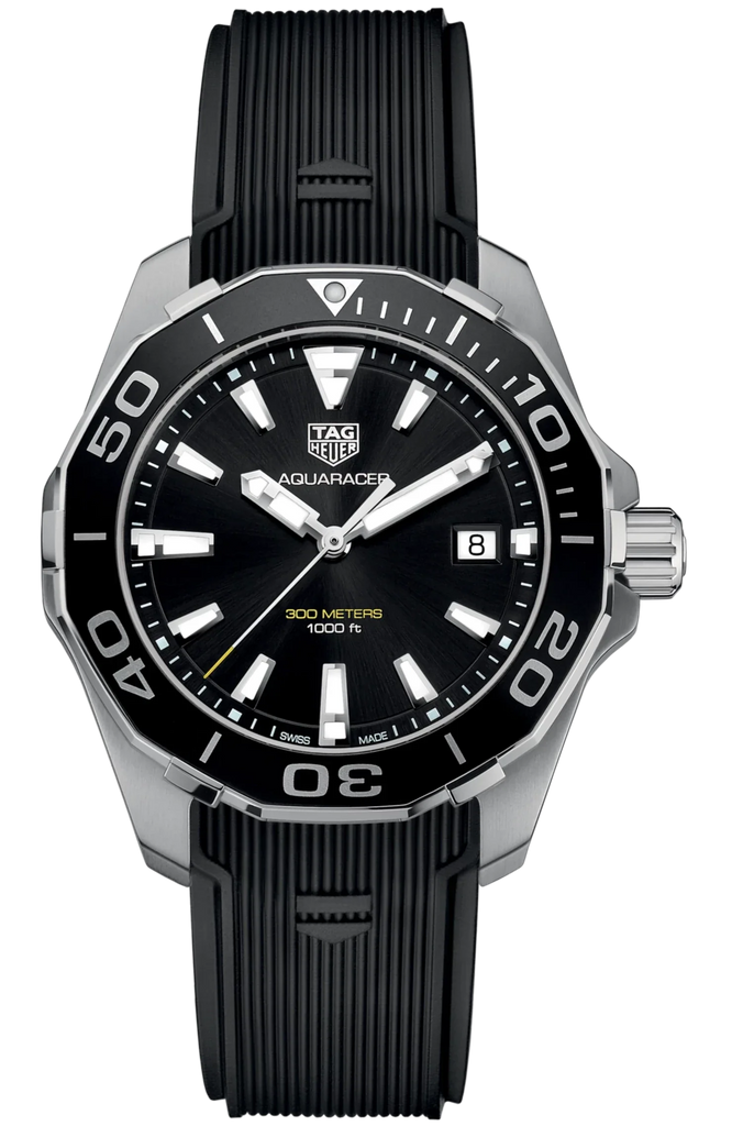 Tag Heuer Aquaracer Black Dial Black Rubber Strap Watch for Men - WAY111A.FT6151 Buy Now By Tag Heuer
