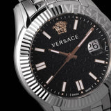 Versace Greca Time Quartz Black Dial Silver Steel Strap Watch For Men - VE3K00322 Buy Now By Versace