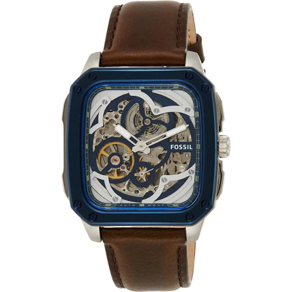 Fossil Inscription Automatic Skeleton Blue Dial Brown Leather Strap Watch for Men - BQ2571 Buy Now By Fossil