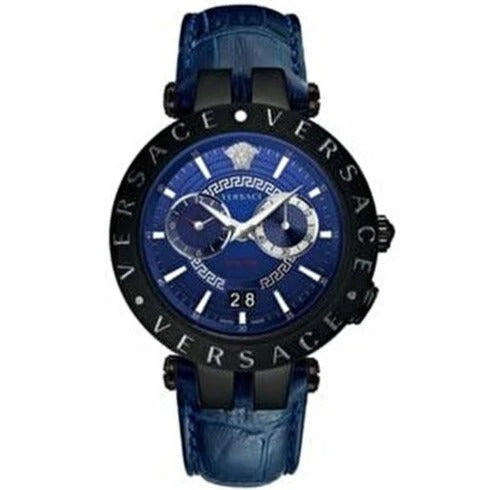 Versace V Race Chronograph Quartz Blue Dial Blue Leather Strap Watch For Men - VEBV00419 Buy Now By Versace