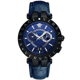 Versace V Race Chronograph Quartz Blue Dial Blue Leather Strap Watch For Men - VEBV00419 Buy Now By Versace