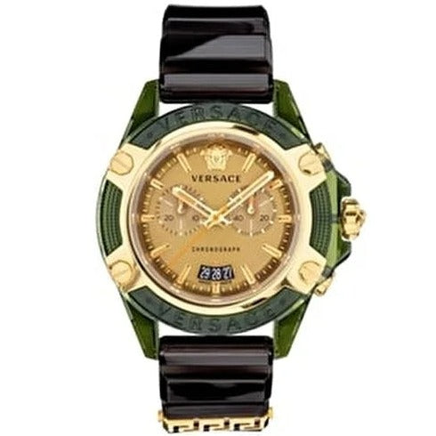 Versace Icon Active Chronograph Gold Dial Black Silicone Strap Watch For Men - VEZ700321 Buy Now By Versace