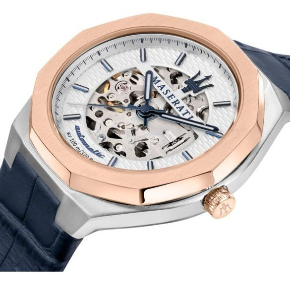 Maserati Stile Automatic Limited Edition White Dial Blue Leather Strap Watch For Men - R8821142001 Buy Now By Maserati