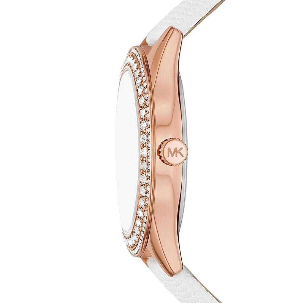 Michael Kors Harlowe Analog Rose Gold Dial White Leather Strap Watch For Women - MK2989 Buy Now By Michael Kors