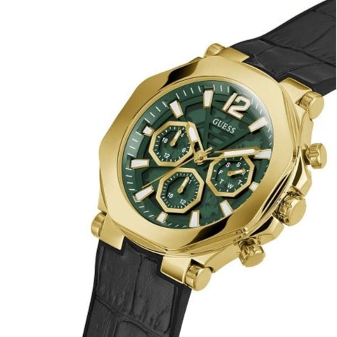 Guess Edge Chronograph Green Dial Black Leather Strap Watch For Men - GW0492G3 Buy Now By Guess