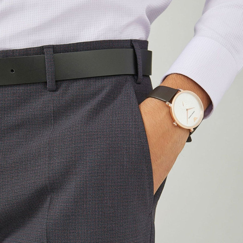 Emporio Armani Modern Slim Analog Silver Dial Brown Leather Strap Watch For Men - AR11163 Buy Now By Emporio Armani