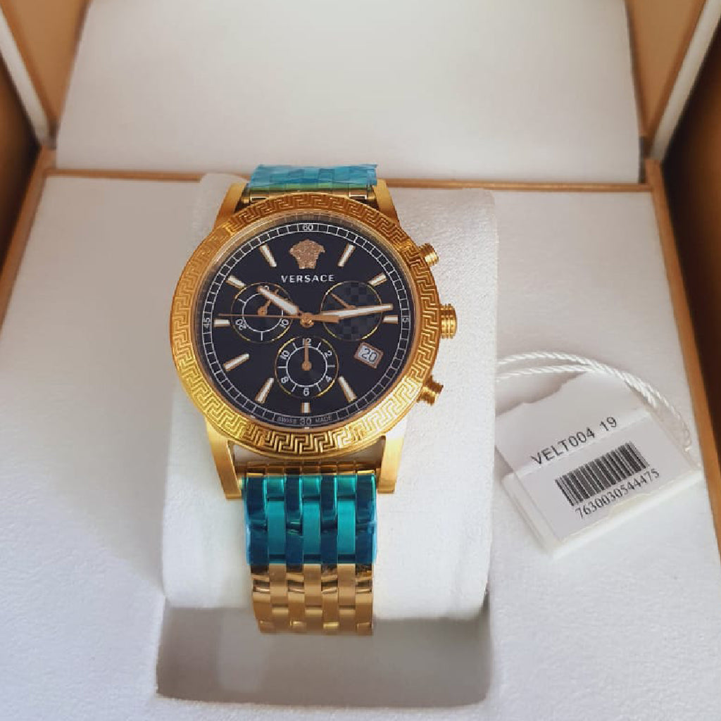 Versace Sport Tech Chronograph Black Dial Gold Steel Strap Watch for Men - VELT00419 Buy Now By Versace