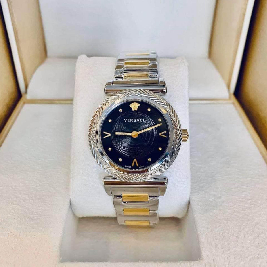 Versace V-Motif Black Dial Two Tone Steel Strap Watch for Women - VERE00518 Buy Now By Versace