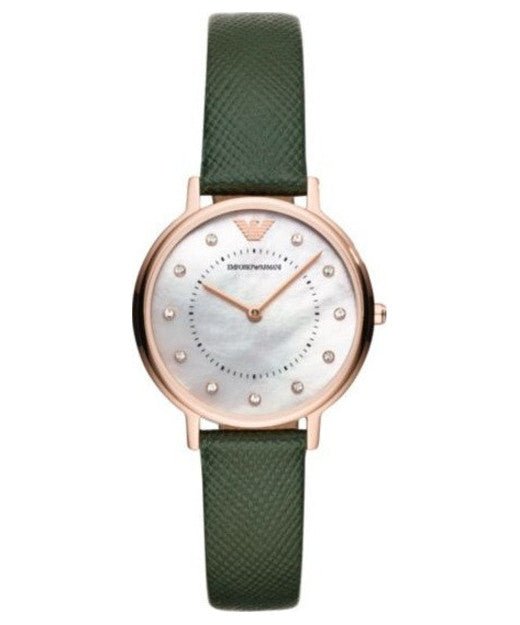 Emporio Armani Mother of Pearl Dial Green Leather Strap Watch For Women - AR11150 Buy Now By Emporio Armani