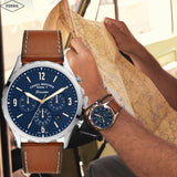 Fossil Forrester Chronograph Blue Dial Brown Leather Strap Watch for Men - S5607 Buy Now By Fossil