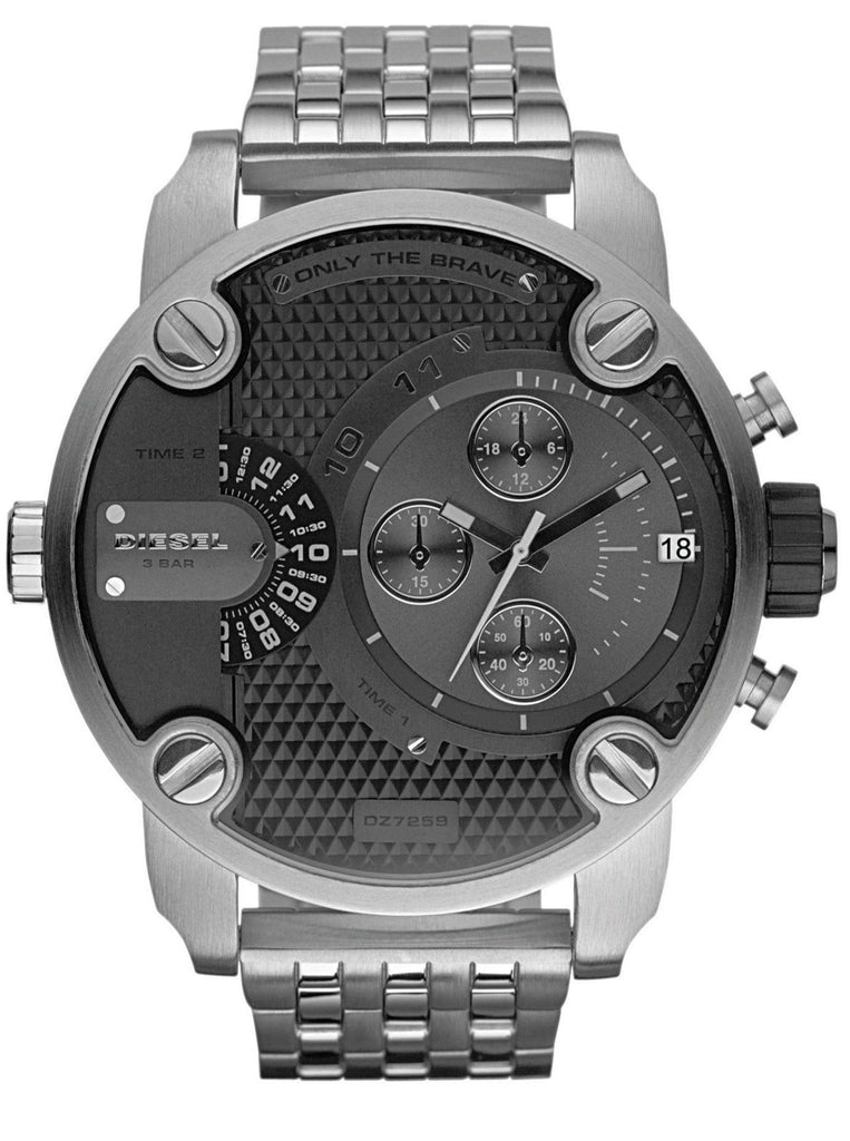 Diesel Little Daddy Chronograph Black Dial Silver Steel Strap Watch For Men - DZ7259 Buy Now By Diesel