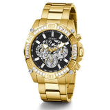 Guess Trophy Diamonds Black Dial Gold Steel Strap Watch for Men - GW0390G2 Buy Now By Guess