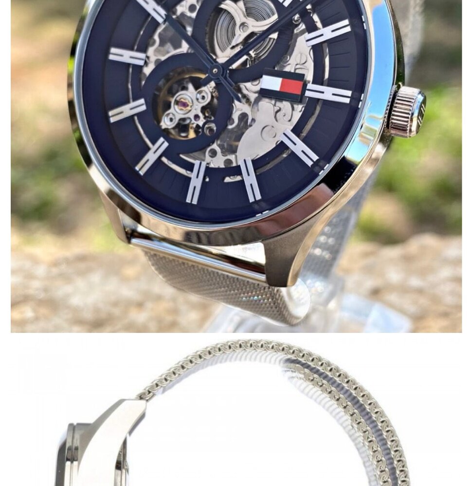 Tommy Hilfiger Spencer Skeleton Black Dial Silver Mesh Bracelet Watch for Men - 1791643 Buy Now By Tommy Hilfiger