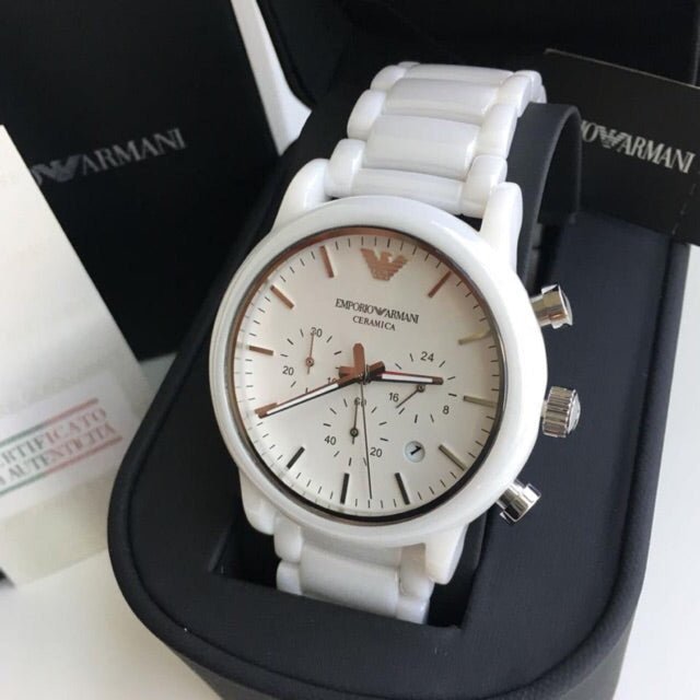 Emporio Armani Luigi Chronograph Ceramic White Dial White Ceramic Strap Watch For Men - AR1499 Buy Now By Emporio Armani