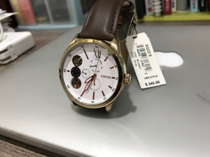 Fossil Flynn Twist Mechanical White Dial Brown Leather Strap Watch for Men - BQ2218 Buy Now By Fossil