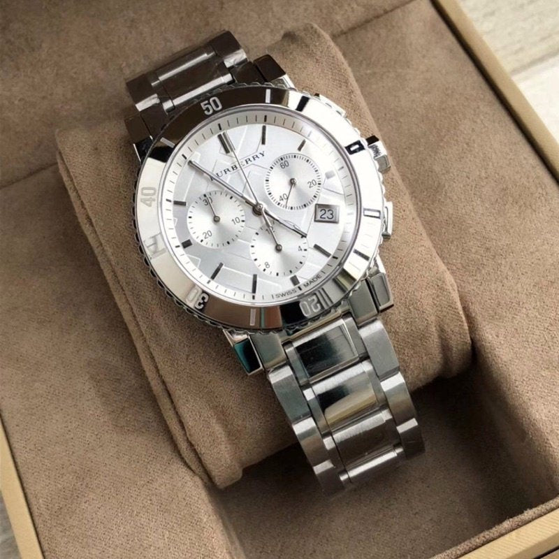 Burberry City Chronograph White Dial Silver Steel Strap Watch For Women - BU9700 Buy Now By Burberry