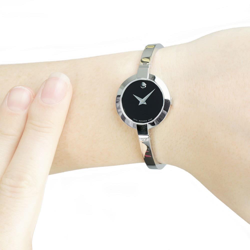 Movado Bela Black Dial Silver Steel Strap Watch For Women - 0606595 Buy Now By Movado
