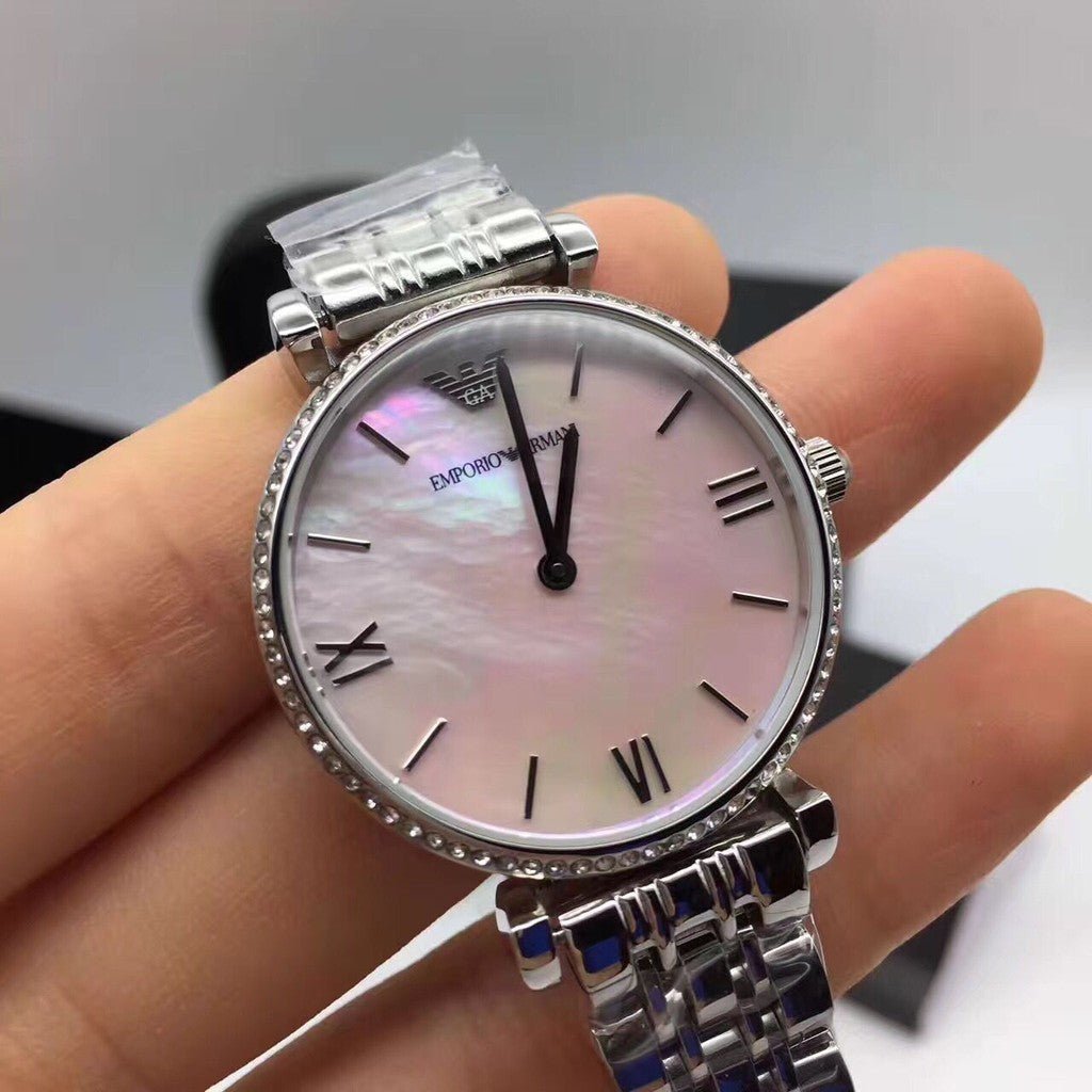 Emporio Armani Gianni T Bar Pink Mother of Pearl Dial Silver Steel Strap Watch For Women - AR1779 Buy Now By Emporio Armani