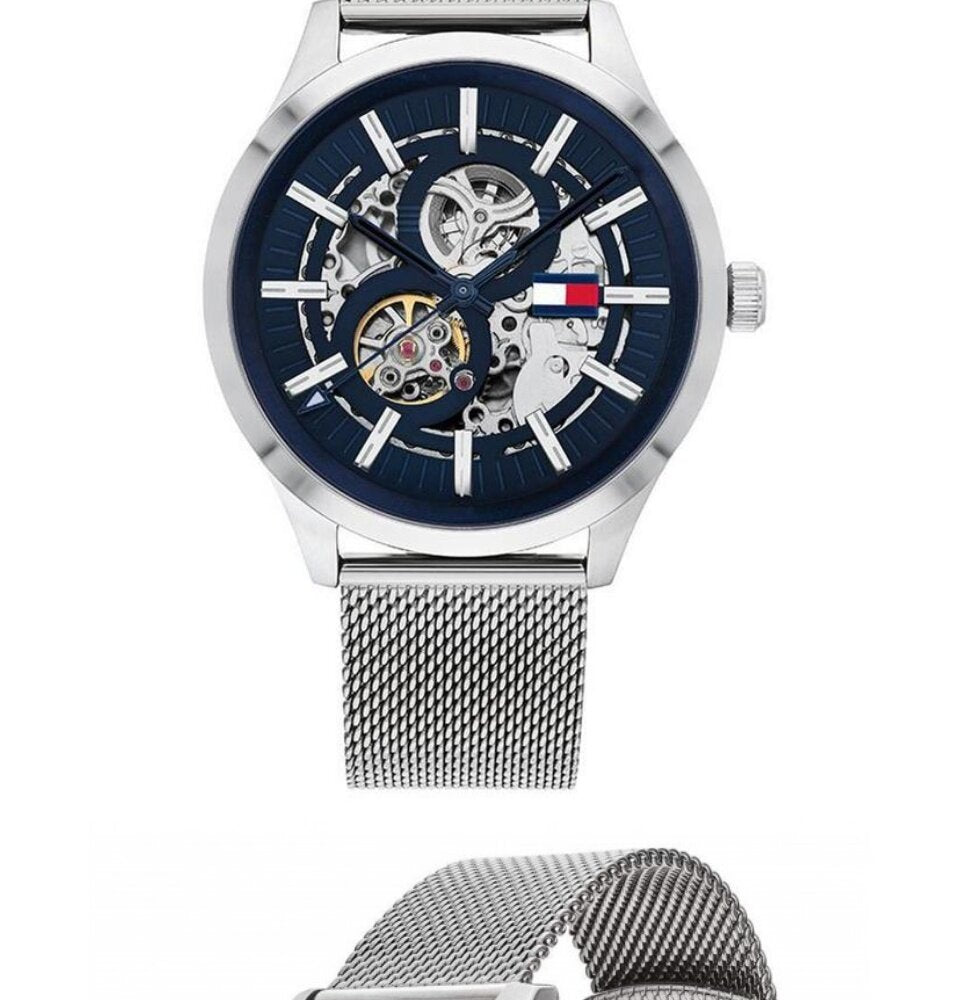 Tommy Hilfiger Spencer Skeleton Black Dial Silver Mesh Bracelet Watch for Men - 1791643 Buy Now By Tommy Hilfiger