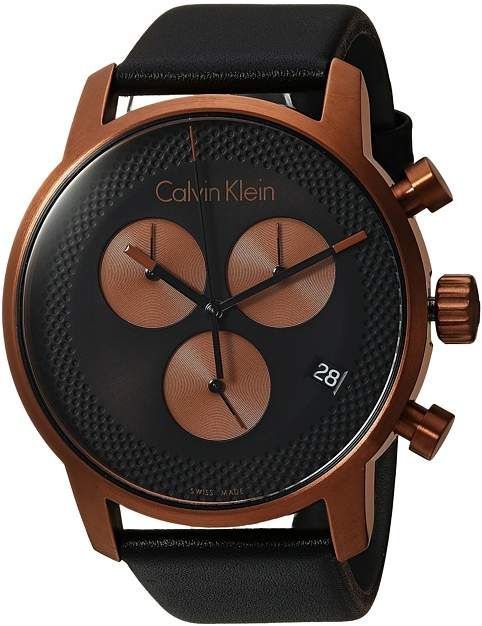 Calvin Klein City Chronograph Black Dial Black Leather Strap Watch for Men - K2G17TC1 Buy Now By Calvin Klein