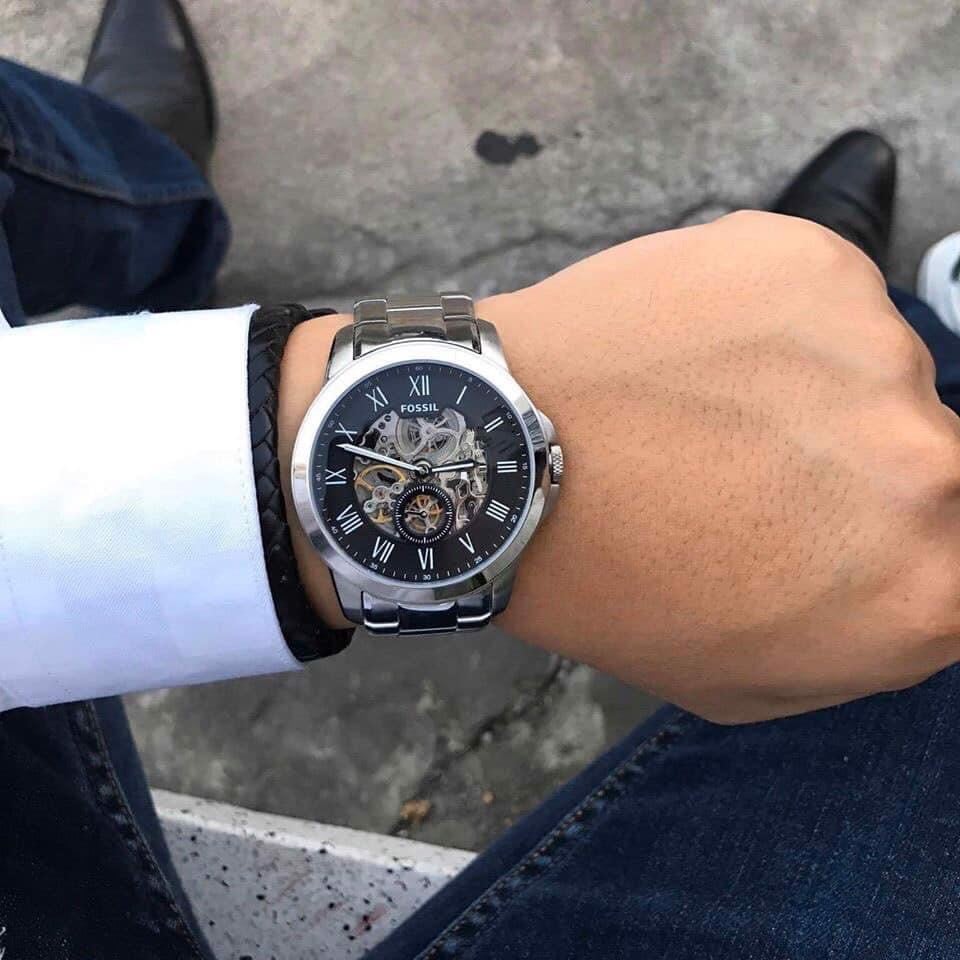 Fossil Grant Automatic Skeleton Black Dial Silver Steel Strap Watch for Men - ME3103 Buy Now By Fossil