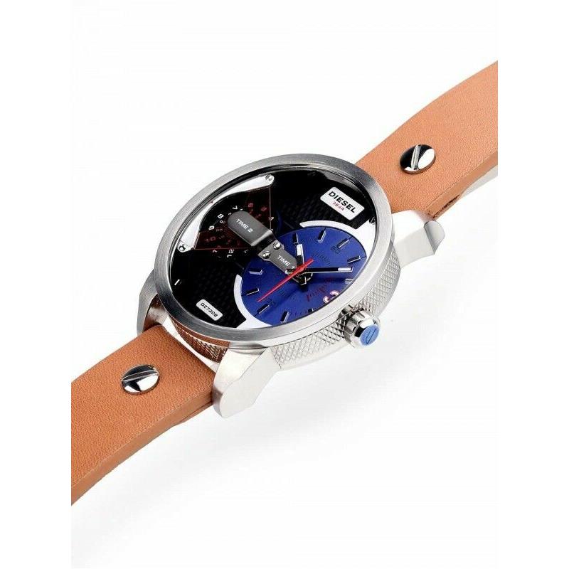 Diesel Mini Daddy Blue & Black Dial Brown Leather Strap Watch For Men - DZ7308 Buy Now By Diesel