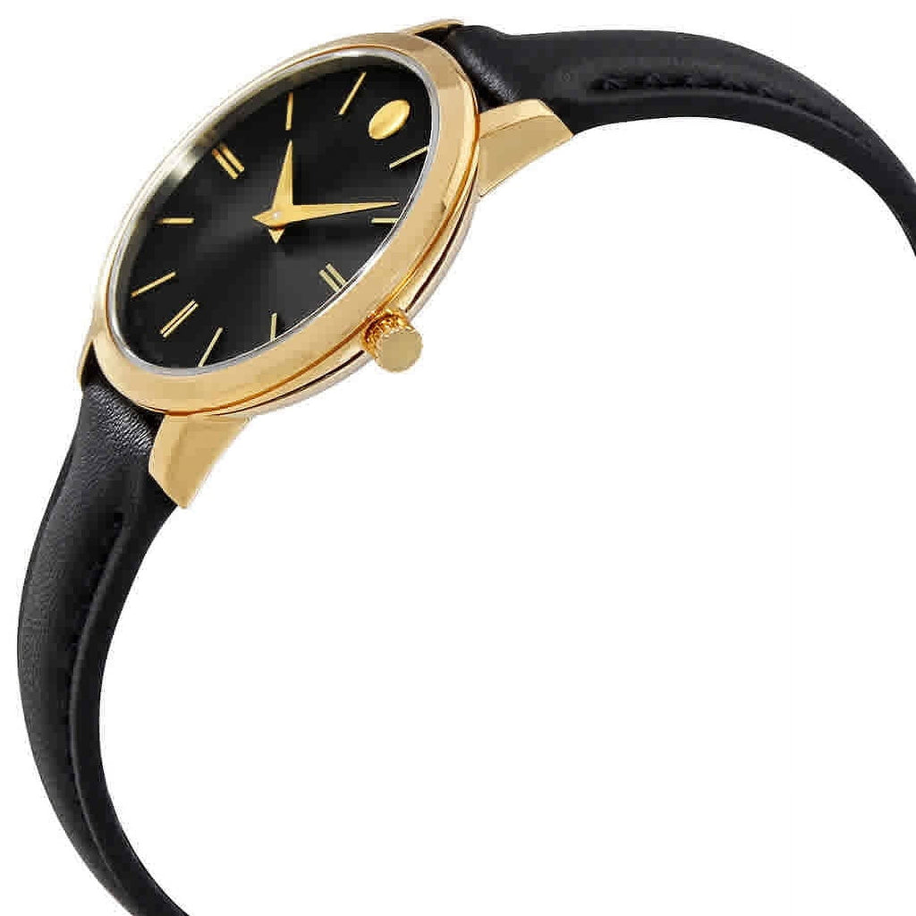 Movado Ultra Slim Black Dial Black Leather Strap Watch For Women - 0607095 Buy Now By Movado