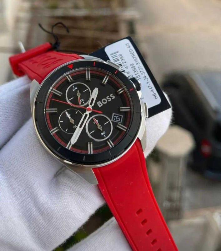 Hugo Boss Volane Black Dial Red Rubber Strap Watch for Men - 1513959 Buy Now By Hugo Boss