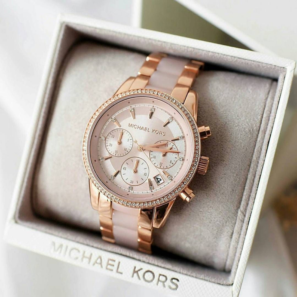Michael Kors Ritz Chronograph Rose Gold Dial Two Tone Steel Strap Watch for Women - MK6307 Buy Now By Michael Kors