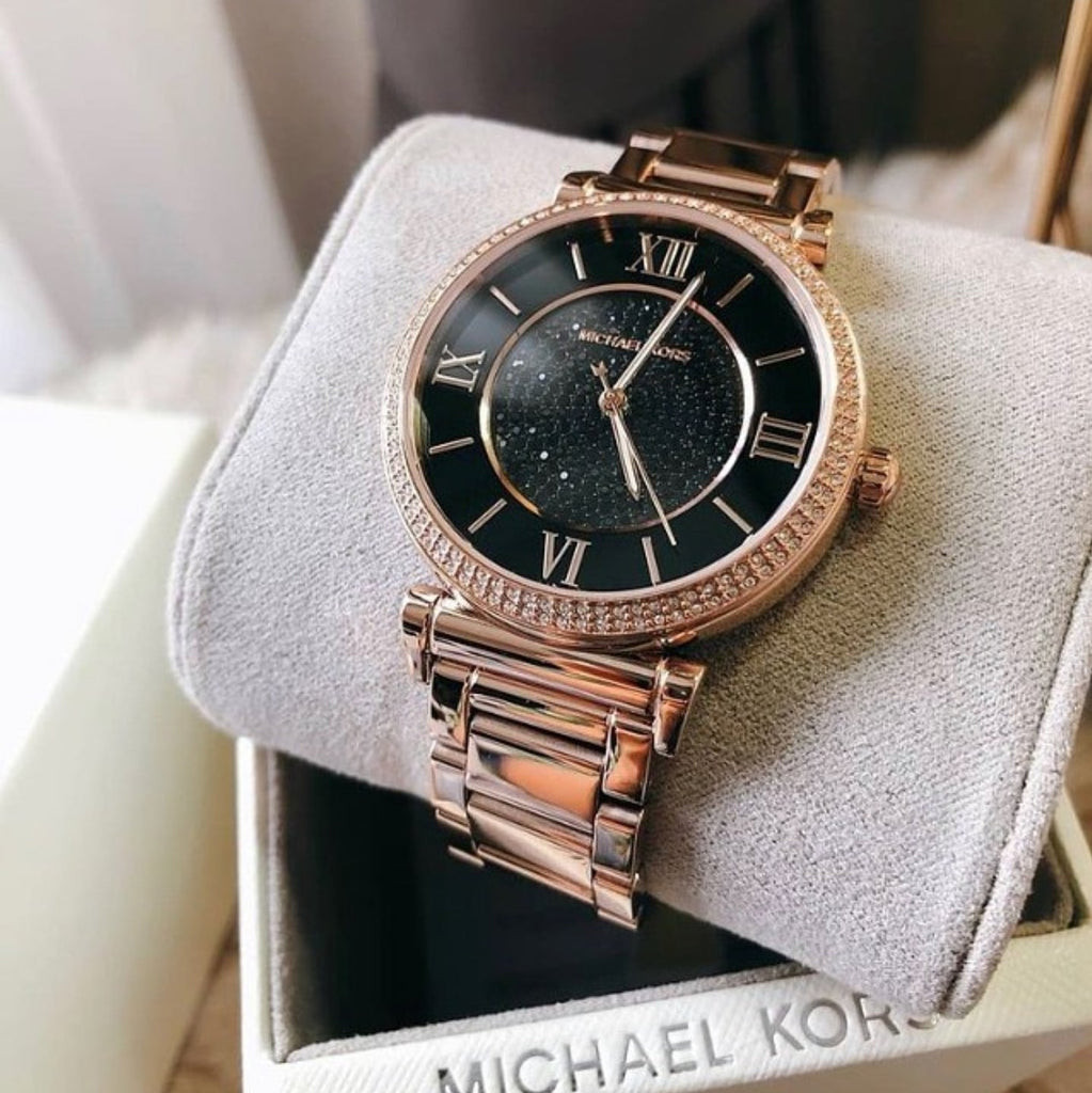 Michael Kors Catlin Black Diamonds Dial Rose Gold Steel Strap Watch for Women - MK3356 Buy Now By Michael Kors