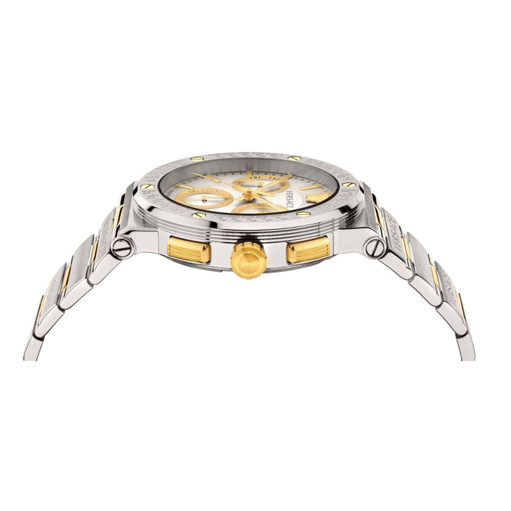 Versace Greca Chronograph White Dial Two Tone Steel Strap Watch For Men - VEZ900321 Buy Now By Versace