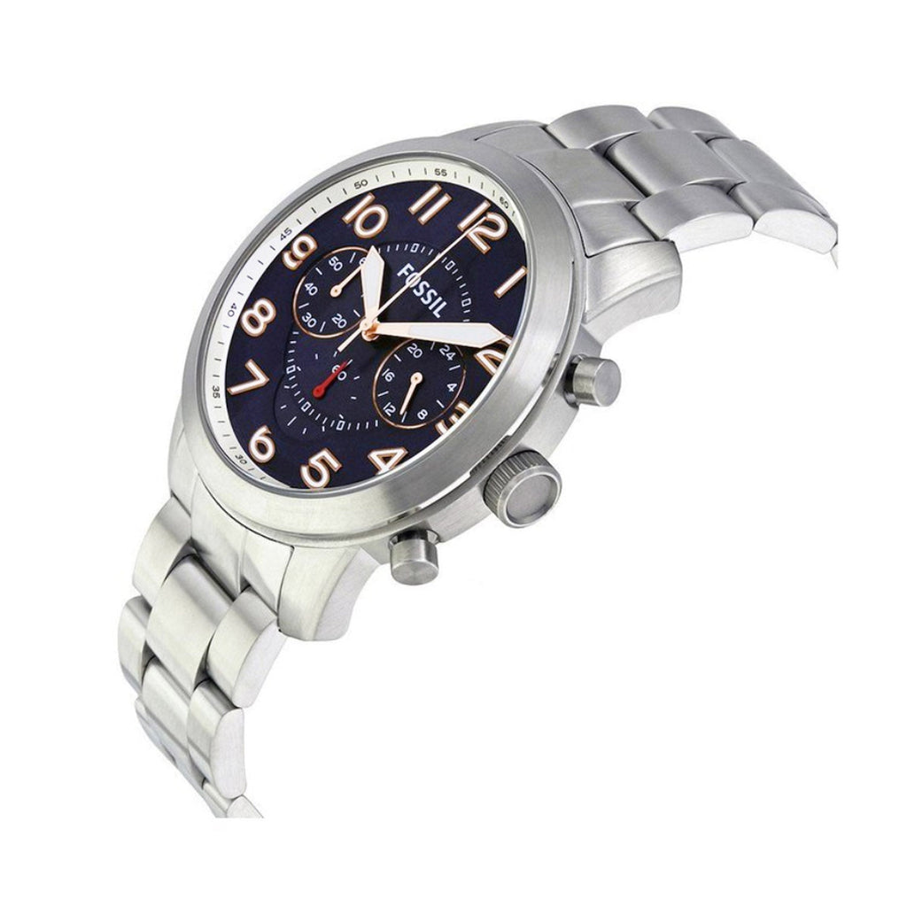 Fossil Pilot 54 Chronograph Navy Blue Dial Silver Steel Strap Watch for Men - FS5203 Buy Now By Fossil