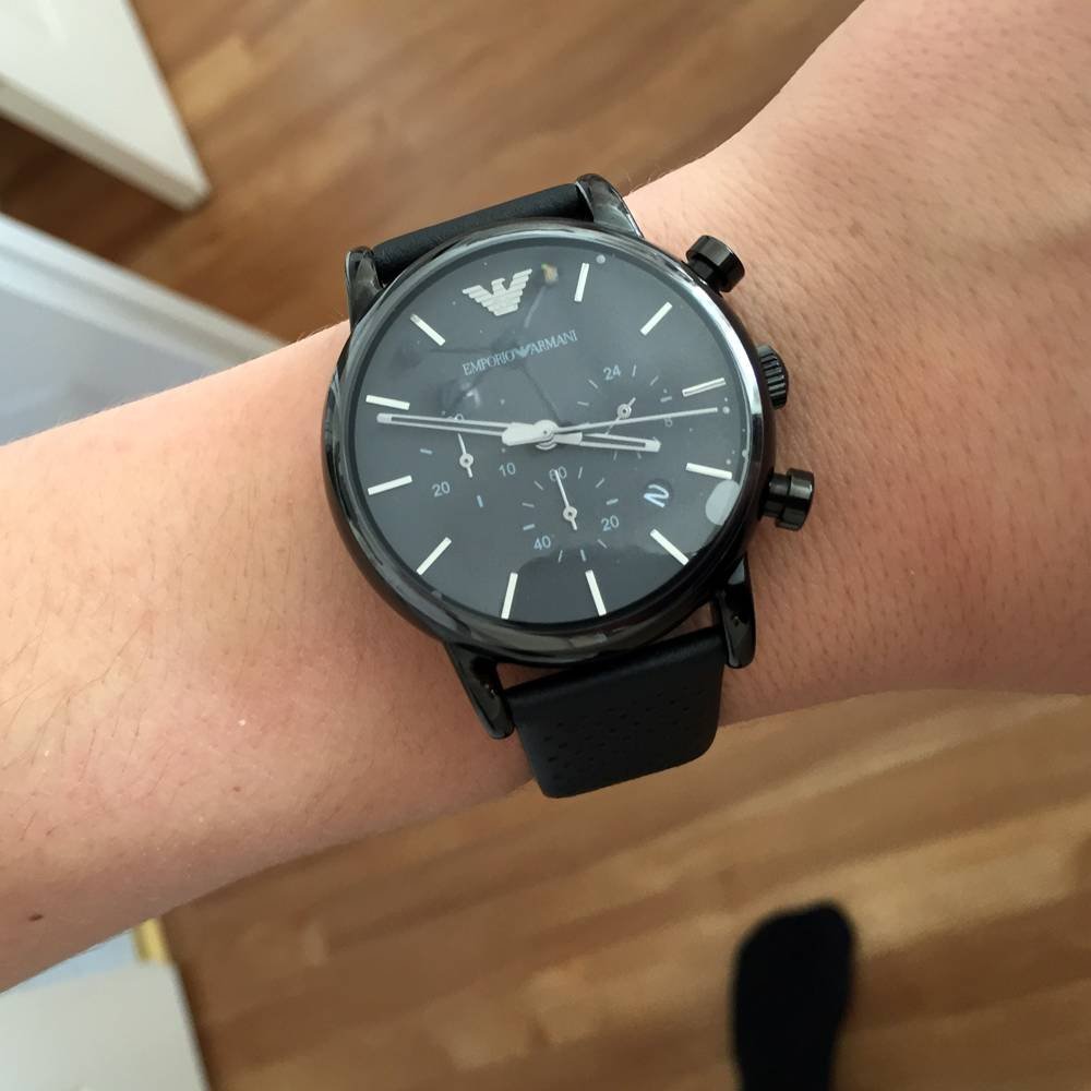 Emporio Armani Luigi Chronograph Black Dial Black Leather Strap Watch For Men - AR1737 Buy Now By Emporio Armani