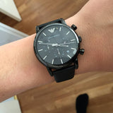 Emporio Armani Luigi Chronograph Black Dial Black Leather Strap Watch For Men - AR1737 Buy Now By Emporio Armani