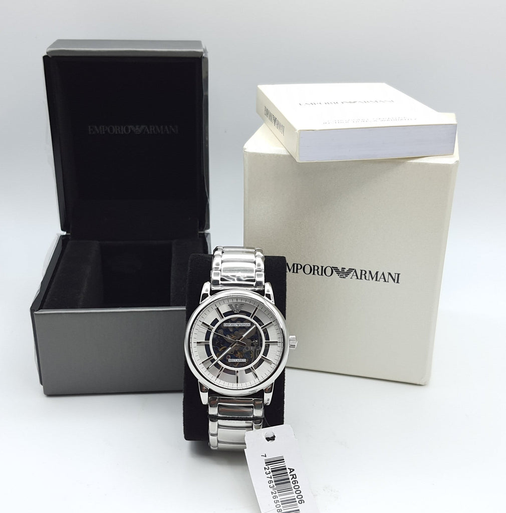 Emporio Armani Meccanico Automatic Silver Dial Silver Steel Strap Watch for Men - AR60006